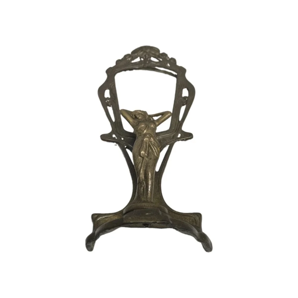 Vintage Brass Art Nouveau Revival Lady or Nymph Table Vanity Mirror, 12 Inch